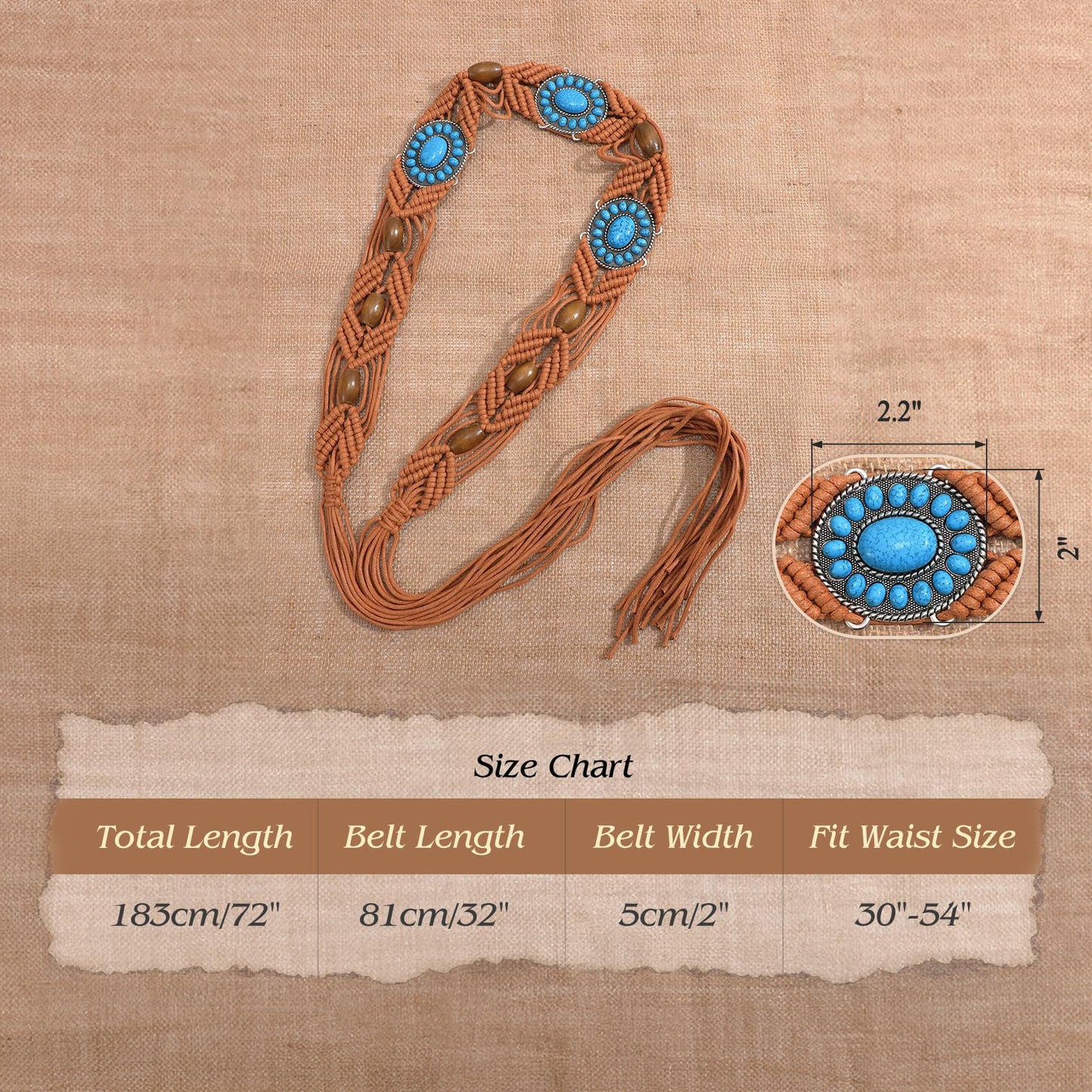 Boho Turquoise Belt Brown