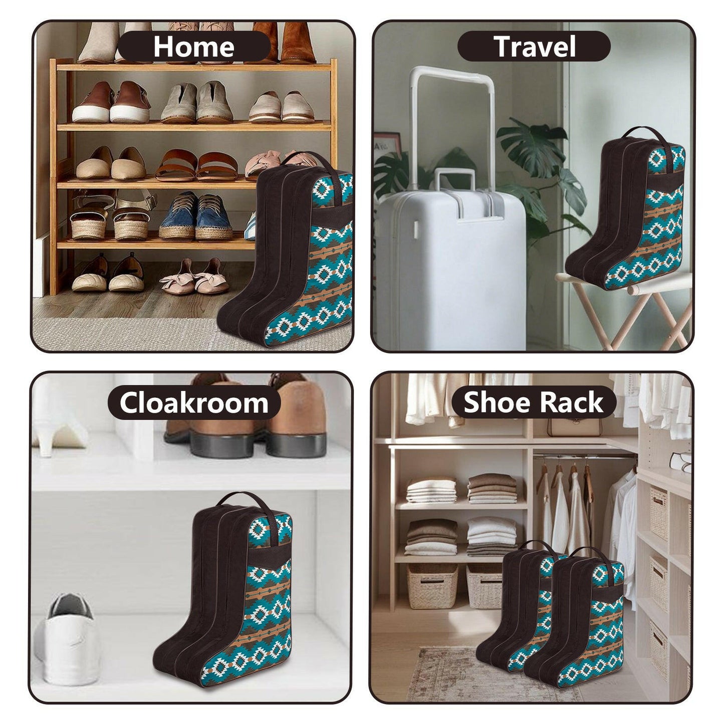 Boot Bag for Cowboy Boots–Western Aztec Pattern Travel Boot Carrier with Handle –Waterproof & Dustproof Shoe Storage Bag for Men & Women–Fits Most Sizes.