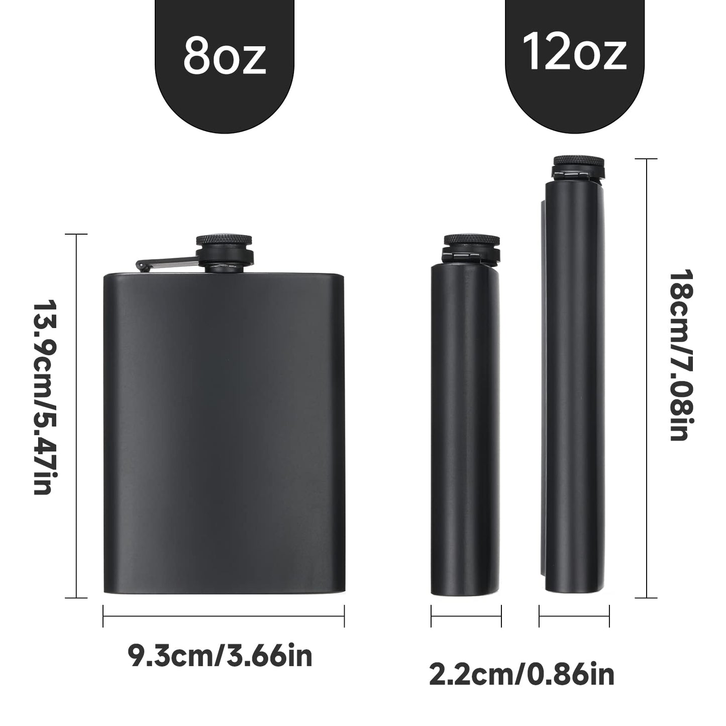2 Pack Hip Flasks for Liquor, 8 Oz & 12 Oz