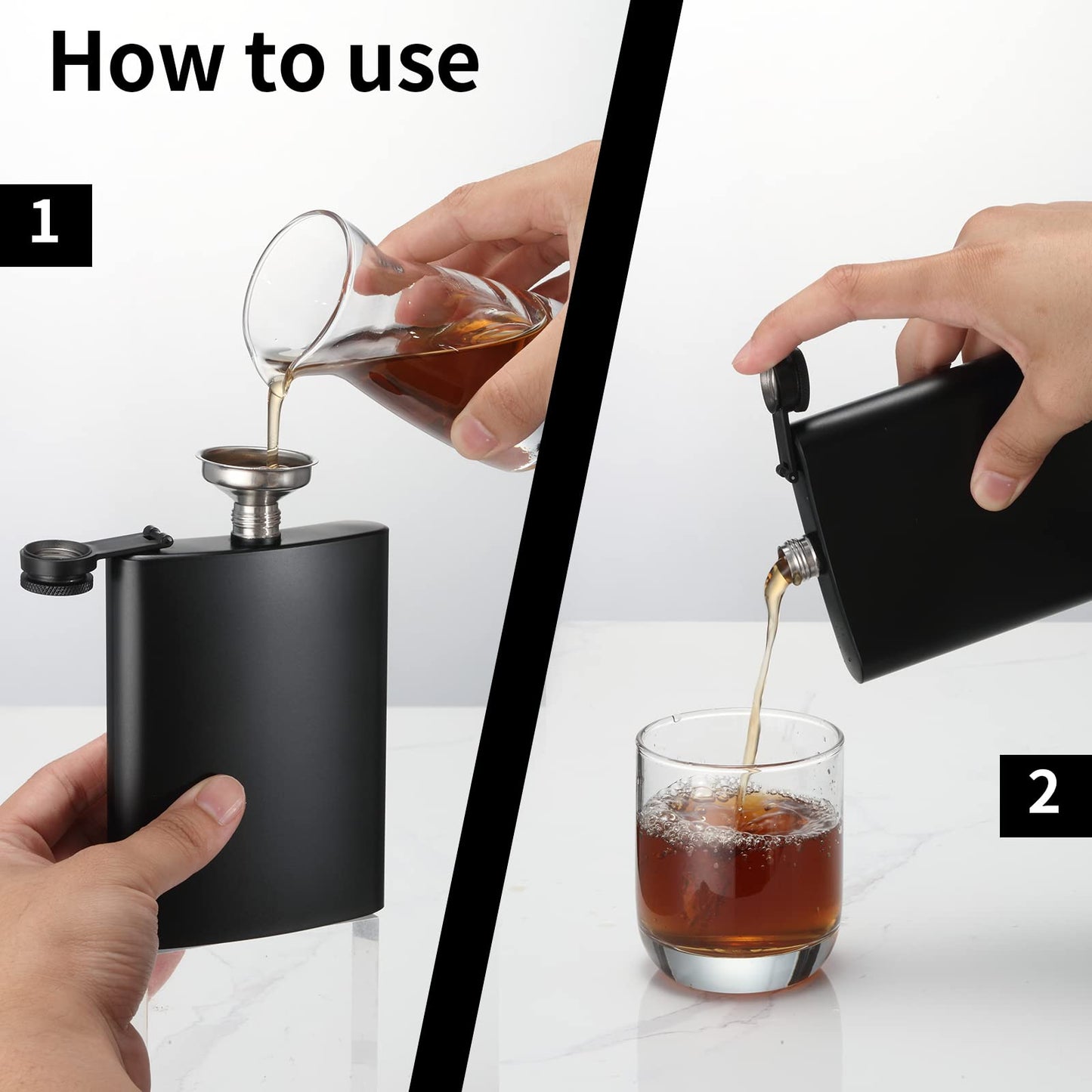 2 Pack Hip Flasks for Liquor, 8 Oz & 12 Oz