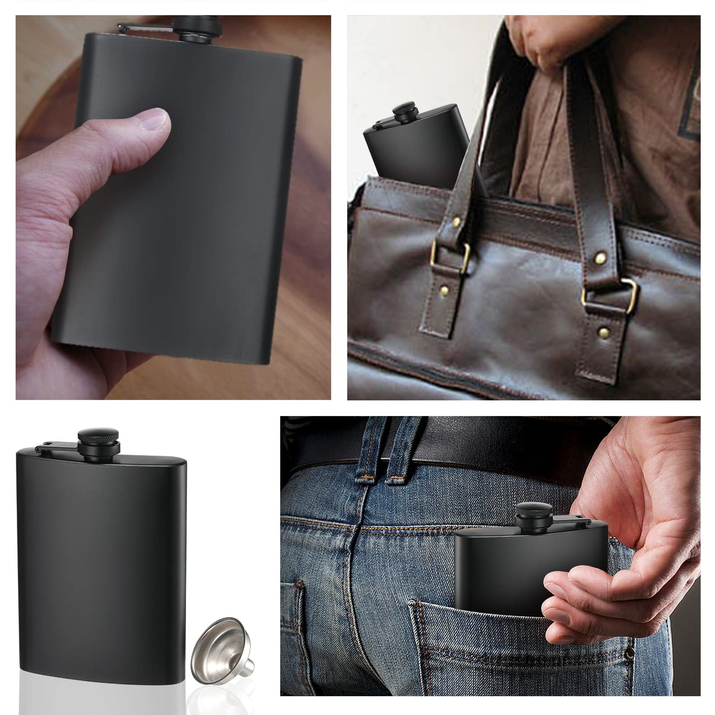 2 Pack Hip Flasks for Liquor, 8 Oz & 12 Oz
