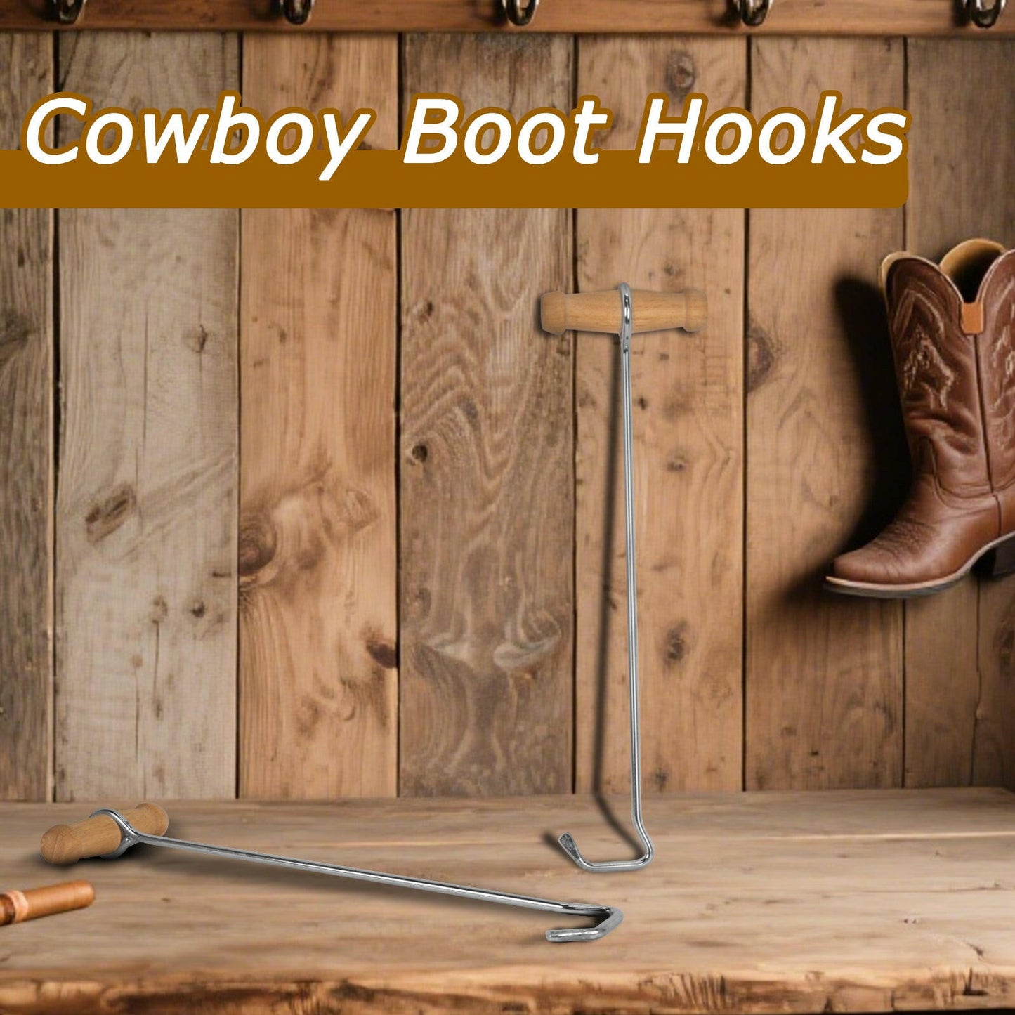 Cowboy Boot Hooks for Men and Women - Boot Puller for Cowboy Boots with Long Handles.