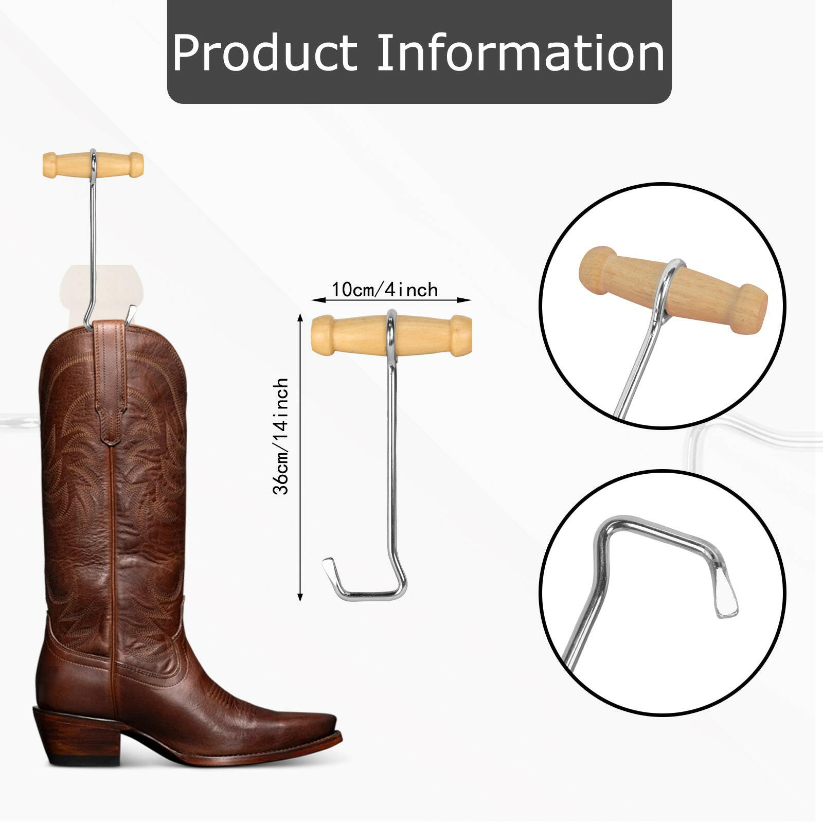 Cowboy Boot Hooks for Men and Women - Boot Puller for Cowboy Boots with Short Handles.