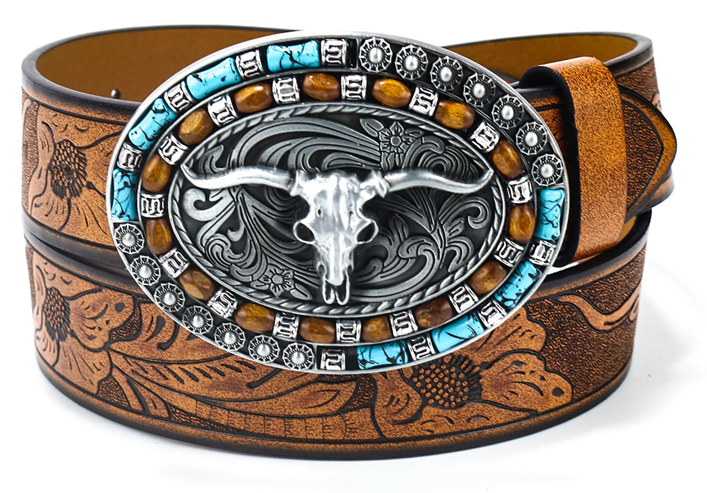 Western Cowboy Leather Belt Brown