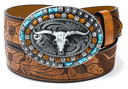 Western Cowboy Leather Belt Brown