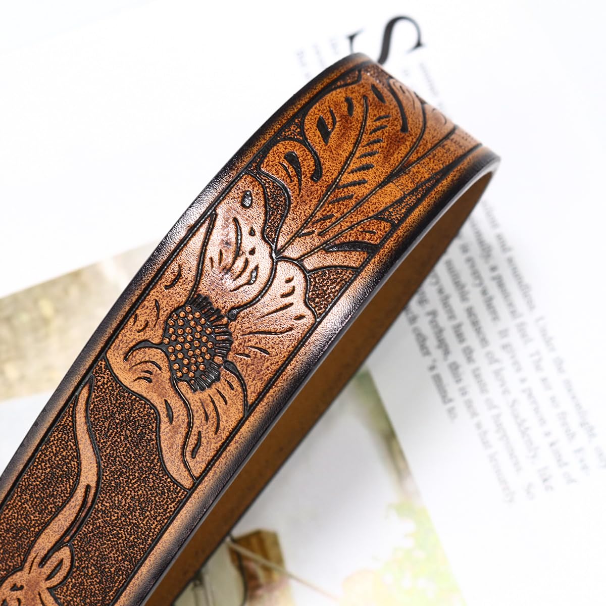 Western Cowboy Leather Belt Brown