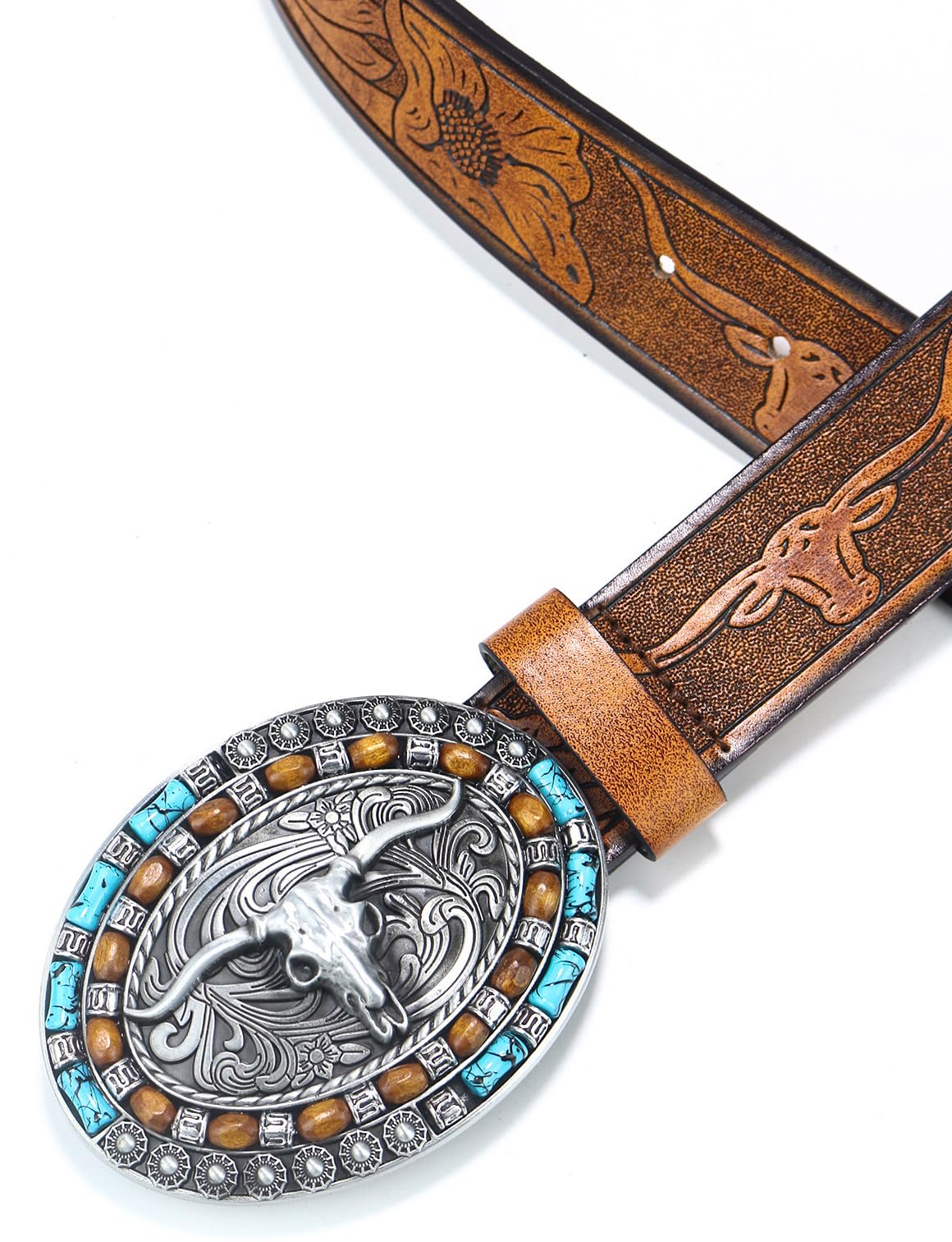 Western Cowboy Leather Belt Brown