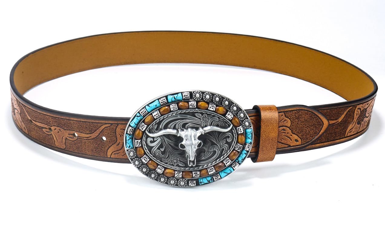 Western Cowboy Leather Belt Brown