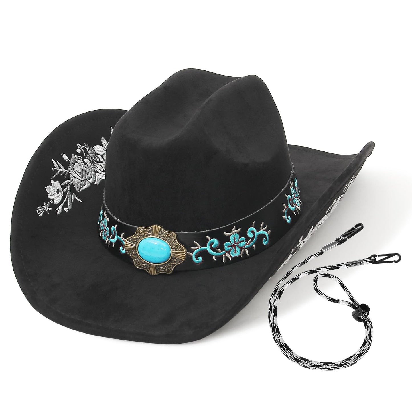 Embroidered Cowboy/CowGril Hat - Black