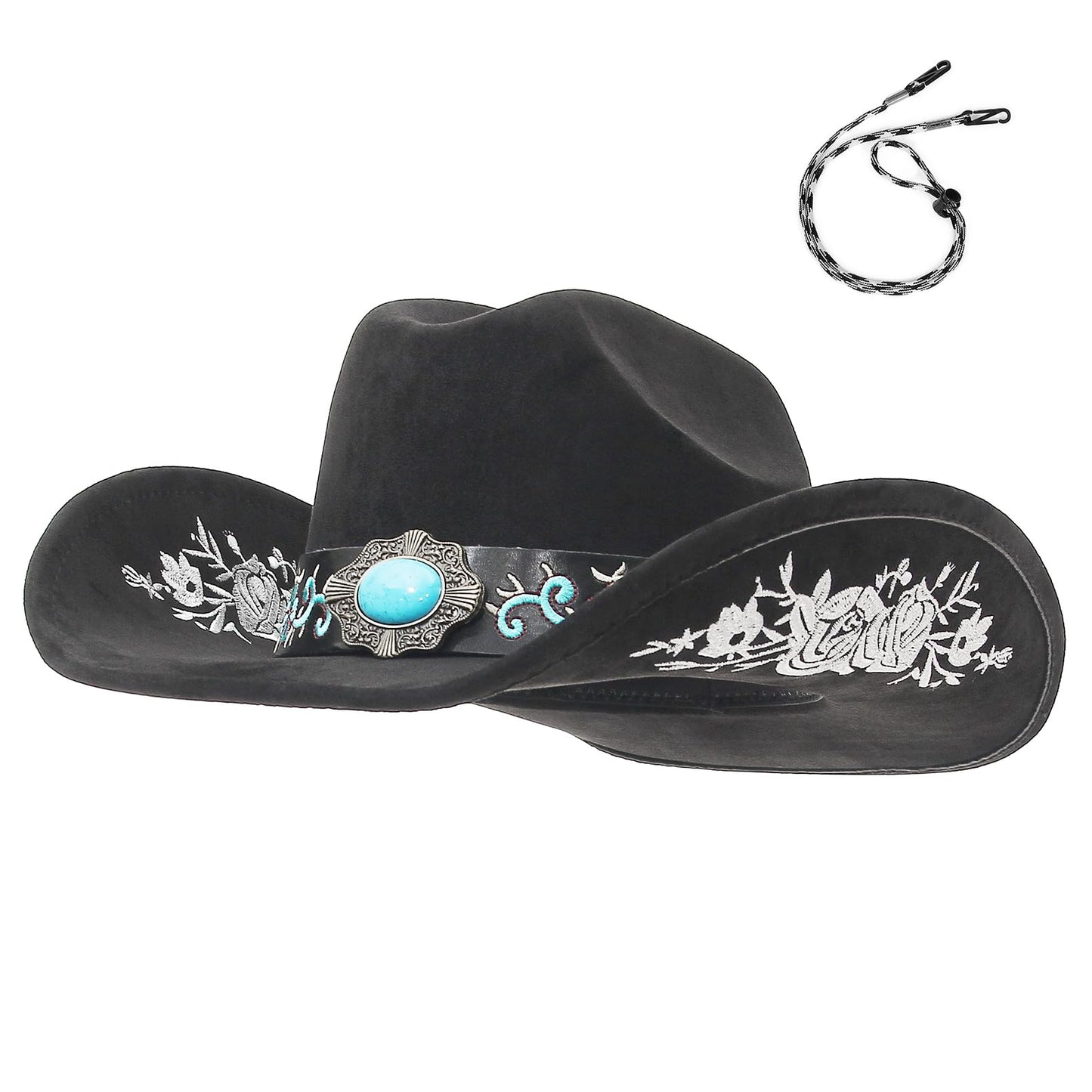 Embroidered Cowboy/CowGril Hat - Black