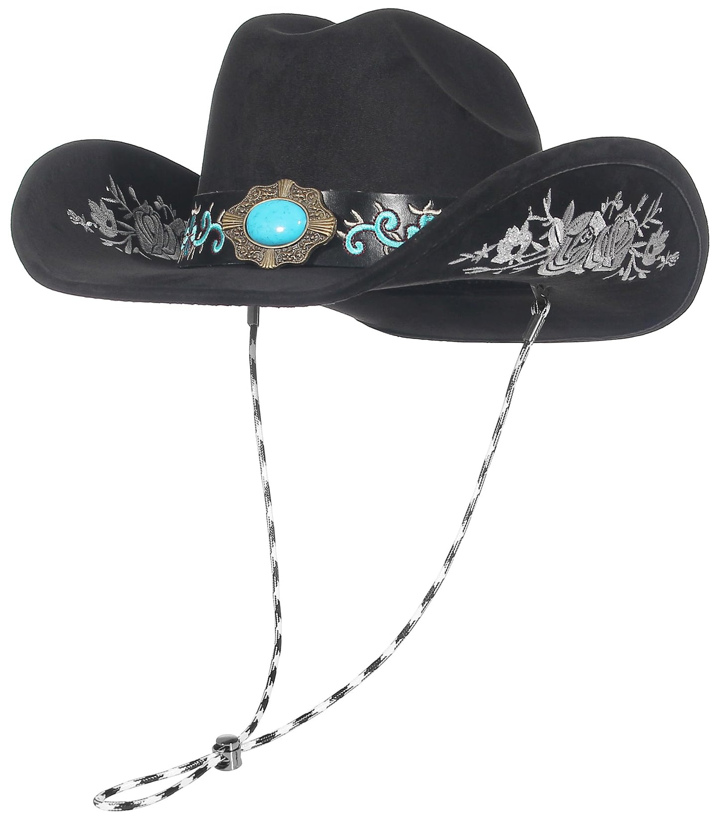 Embroidered Cowboy/CowGril Hat - Black
