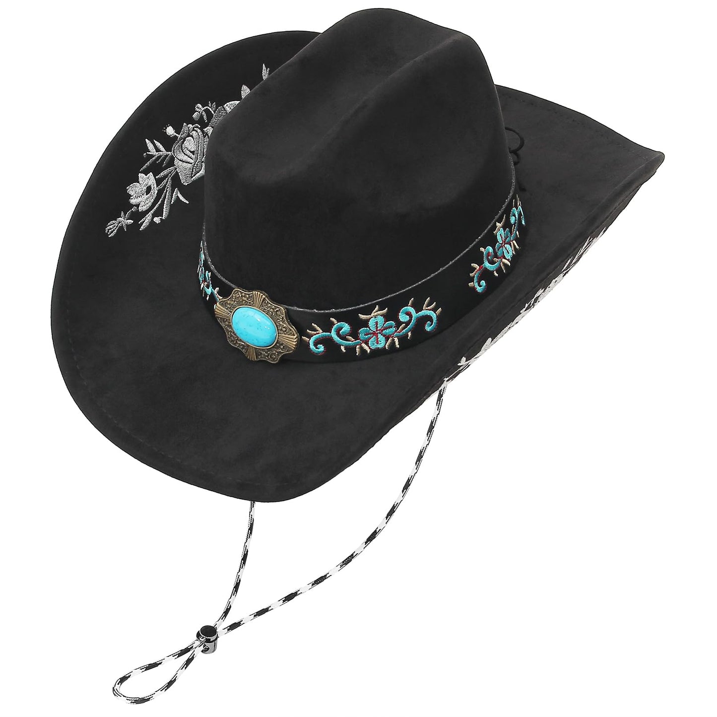 Embroidered Cowboy/CowGril Hat - Black