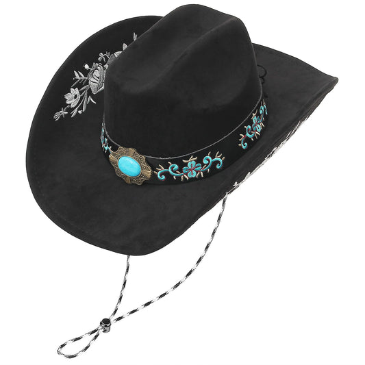 Embroidered Cowboy/CowGril Hat - Black