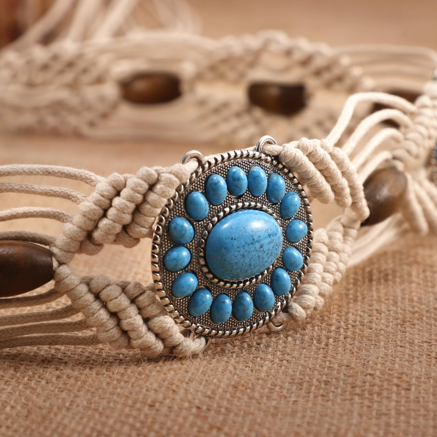 Boho Turquoise Belt Beige