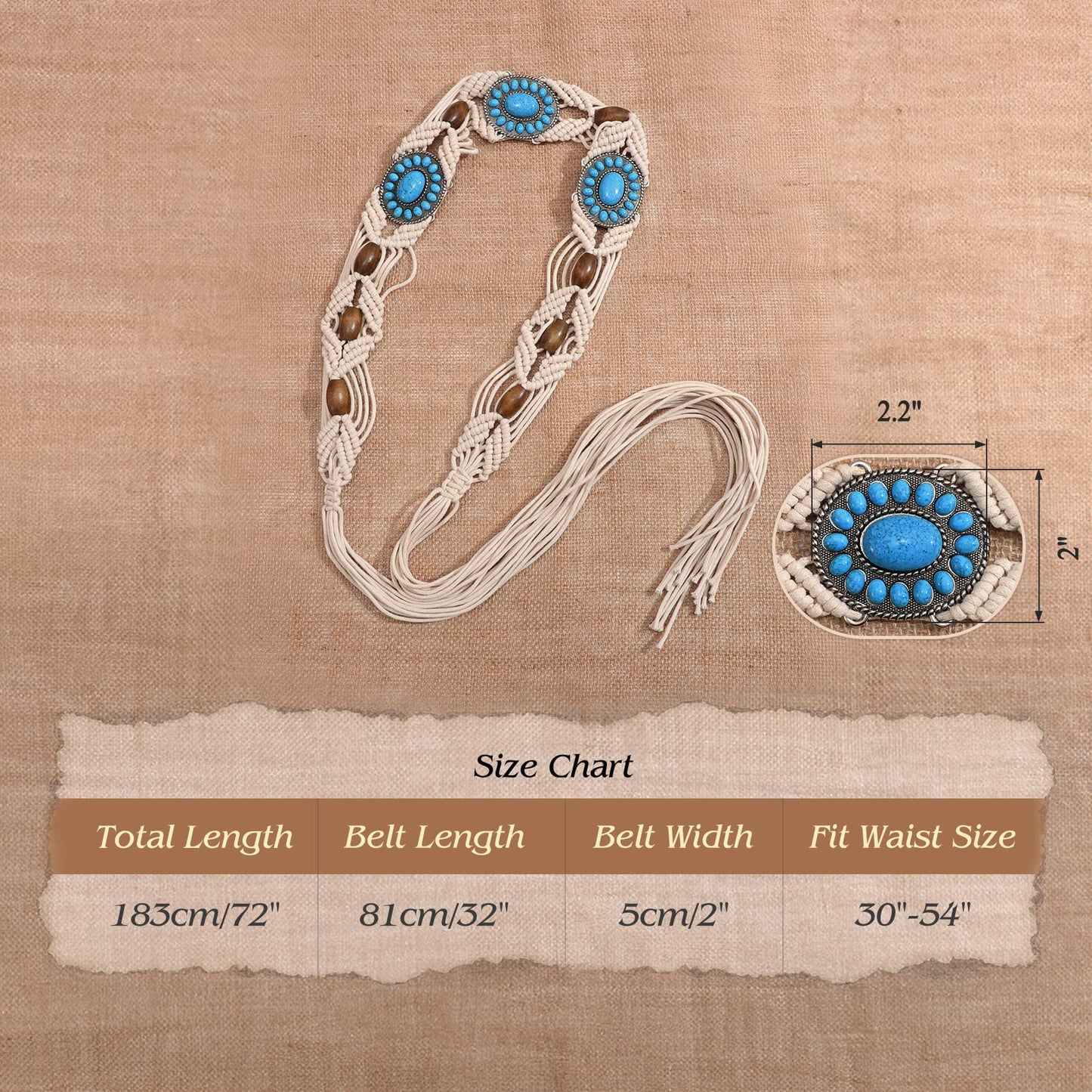 Boho Turquoise Belt Beige