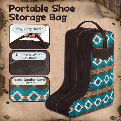 Boot Bag for Cowboy Boots–Western Aztec Pattern Travel Boot Carrier with Handle –Waterproof & Dustproof Shoe Storage Bag for Men & Women–Fits Most Sizes.