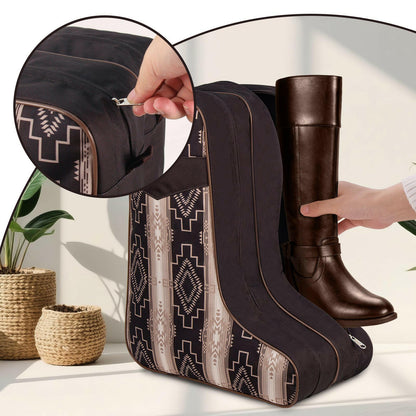Boot Bag for Cowboy Boots–Western Aztec Pattern Travel Boot Carrier with Handle –Waterproof & Dustproof Shoe Storage Bag for Men & Women–Fits Most Sizes.