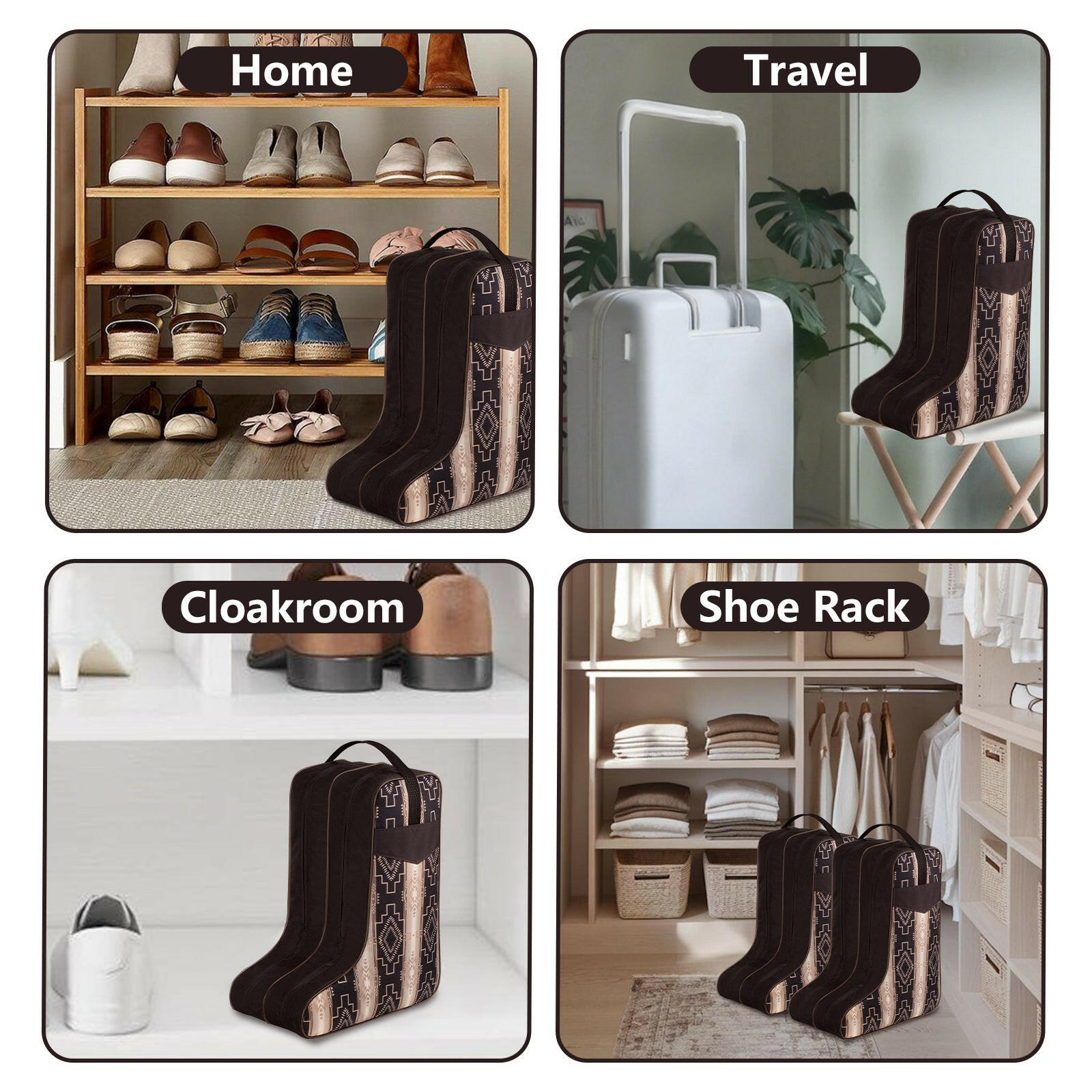 Boot Bag for Cowboy Boots–Western Aztec Pattern Travel Boot Carrier with Handle –Waterproof & Dustproof Shoe Storage Bag for Men & Women–Fits Most Sizes.
