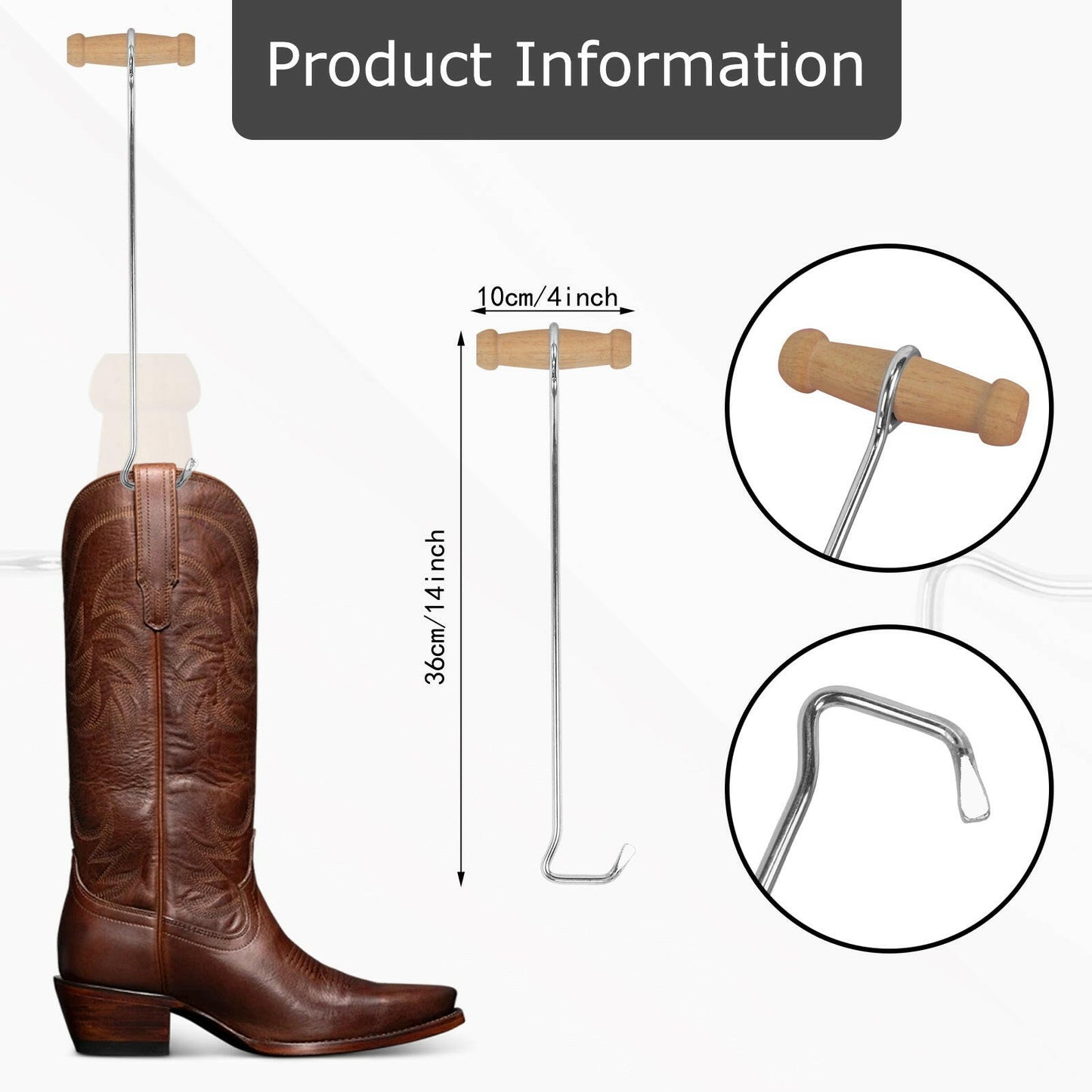 Cowboy Boot Hooks for Men and Women - Boot Puller for Cowboy Boots with Long Handles.