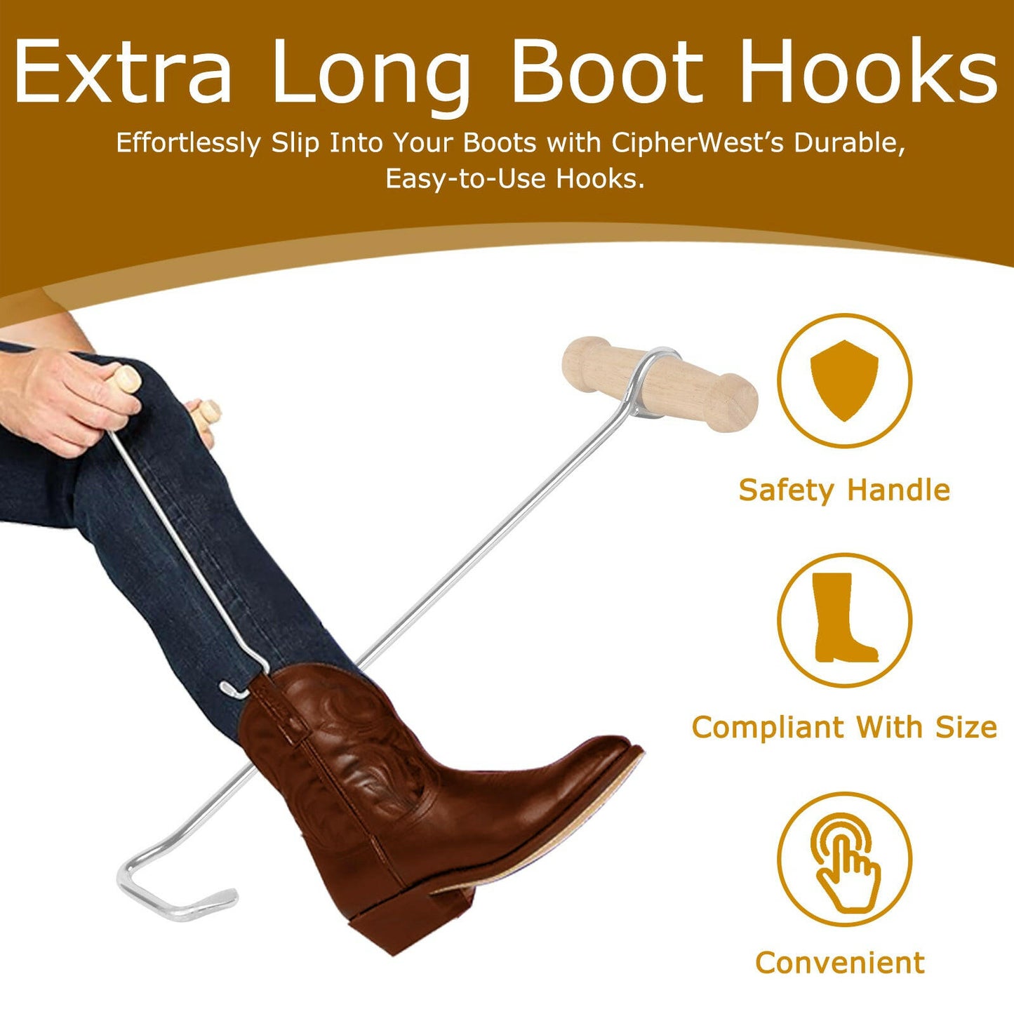 Cowboy Boot Hooks for Men and Women - Boot Puller for Cowboy Boots with Long Handles.