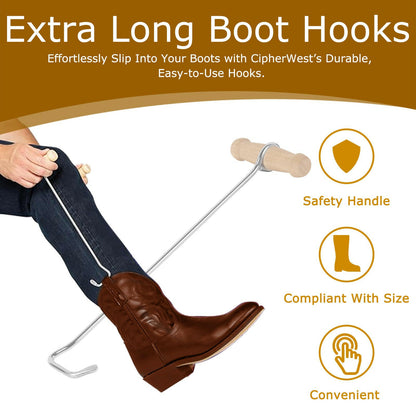 Cowboy Boot Hooks for Men and Women - Boot Puller for Cowboy Boots with Long Handles.