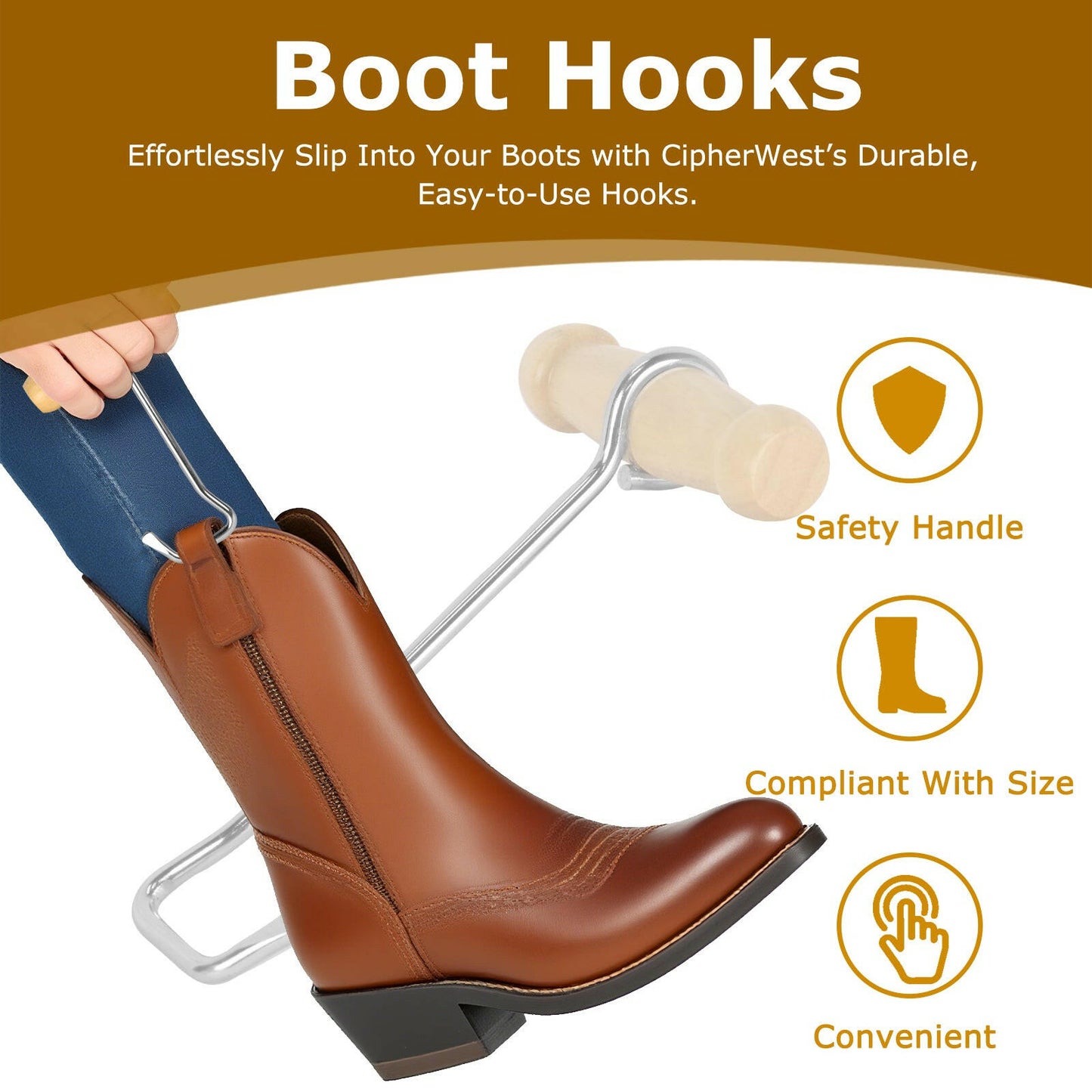 Cowboy Boot Hooks for Men and Women - Boot Puller for Cowboy Boots with Short Handles.