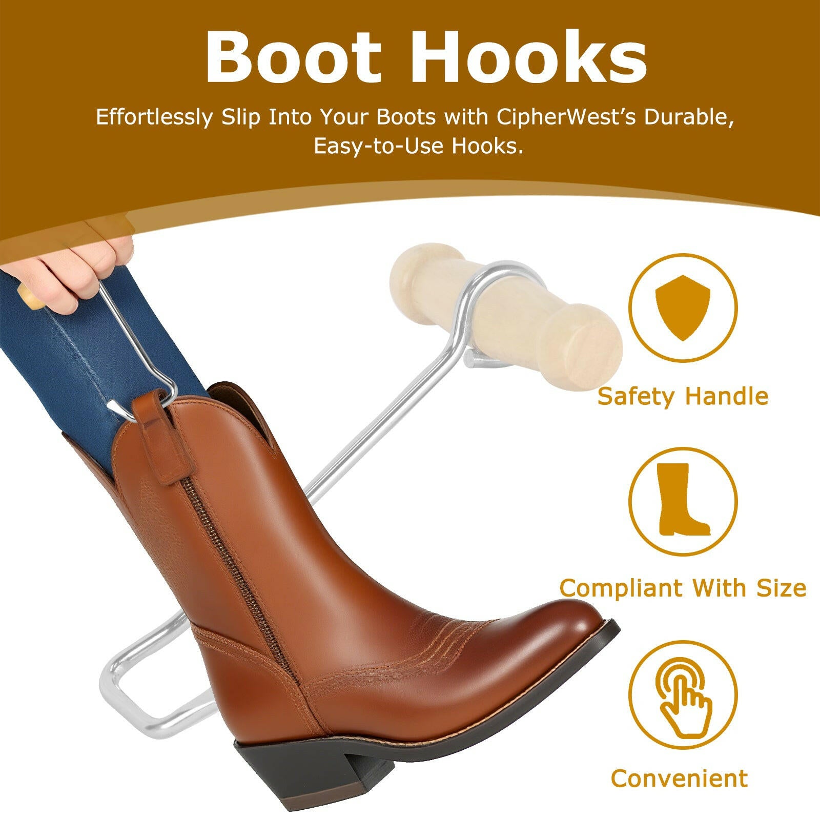 Cowboy Boot Hooks for Men and Women - Boot Puller for Cowboy Boots with Short Handles.