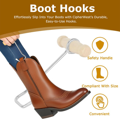 Cowboy Boot Hooks for Men and Women - Boot Puller for Cowboy Boots with Short Handles.