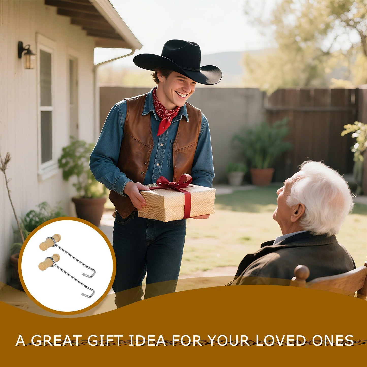 Cowboy Boot Hooks for Men and Women - Boot Puller for Cowboy Boots with Short Handles.