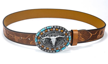 Western Cowboy Leather Belt Brown
