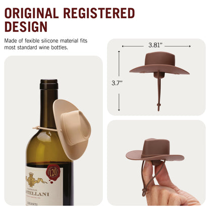 2-Pack Cowboy Hat Wine Stoppers – Fun Silicone Bottle Stoppers Keep Wine Fresh – Novelty Kitchen Gadgets & Cute Wine Accessories