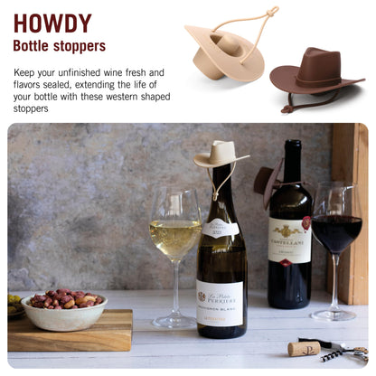 2-Pack Cowboy Hat Wine Stoppers – Fun Silicone Bottle Stoppers Keep Wine Fresh – Novelty Kitchen Gadgets & Cute Wine Accessories