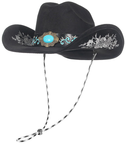 Embroidered Cowboy/CowGril Hat - Black