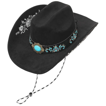 Embroidered Cowboy/CowGril Hat - Black